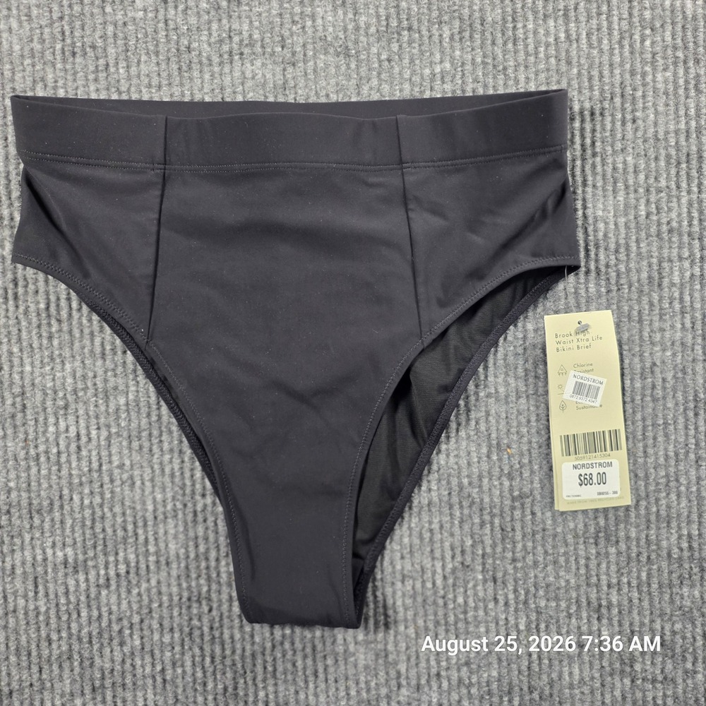Sweaty Betty Brook High Waist Xtra Life Bikini Brief Black Swim Bottoms US 8-10